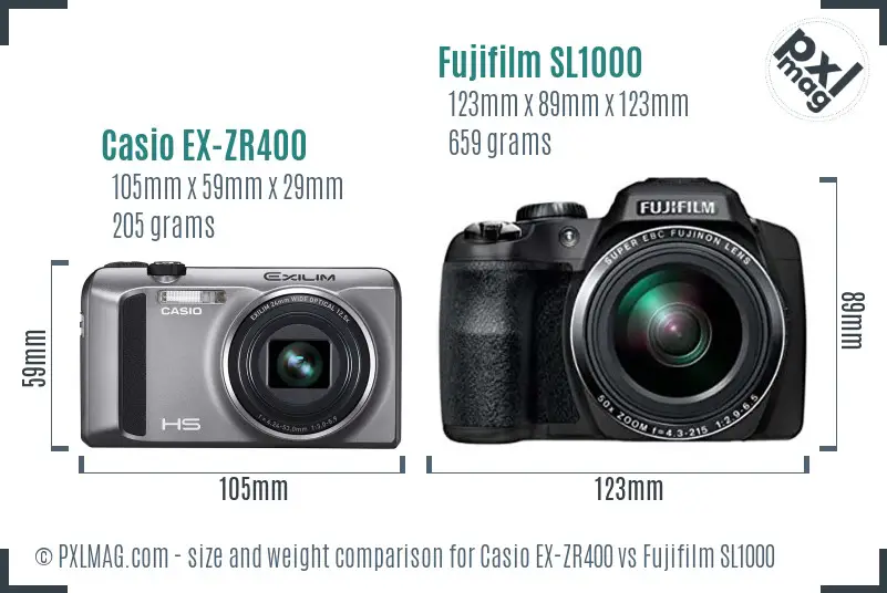 Casio EX-ZR400 vs Fujifilm SL1000 size comparison