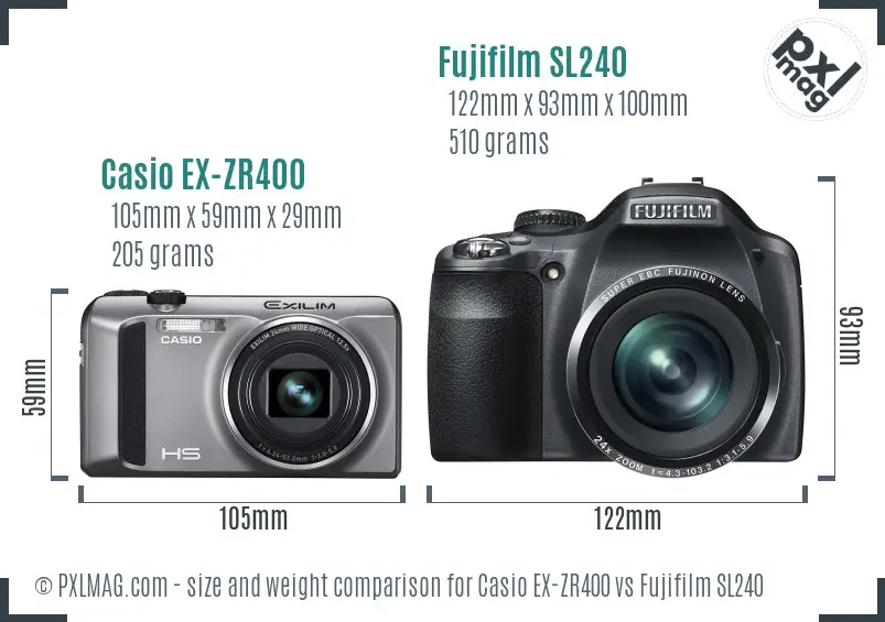 Casio EX-ZR400 vs Fujifilm SL240 size comparison Casio EX-ZR400 vs Fujifilm SL240 size comparison