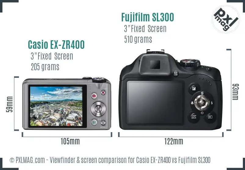 Casio EX-ZR400 vs Fujifilm SL300 Screen and Viewfinder comparison