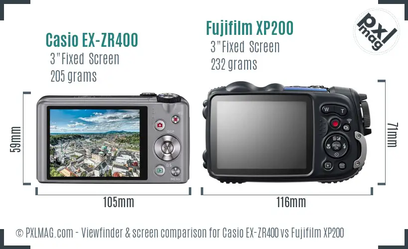 Casio EX-ZR400 vs Fujifilm XP200 Screen and Viewfinder comparison