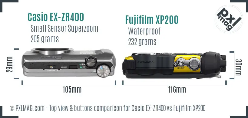 Casio EX-ZR400 vs Fujifilm XP200 top view buttons comparison