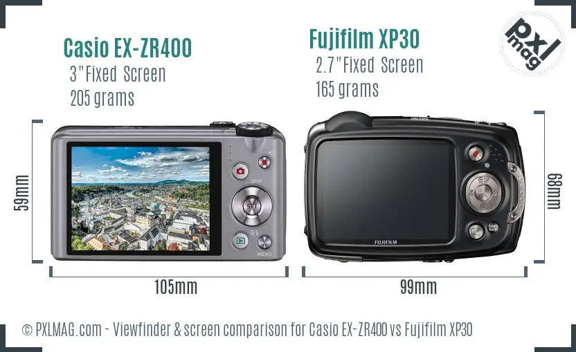 Casio EX-ZR400 vs Fujifilm XP30 Screen and Viewfinder comparison