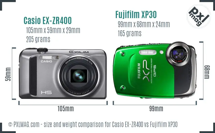 Casio EX-ZR400 vs Fujifilm XP30 size comparison