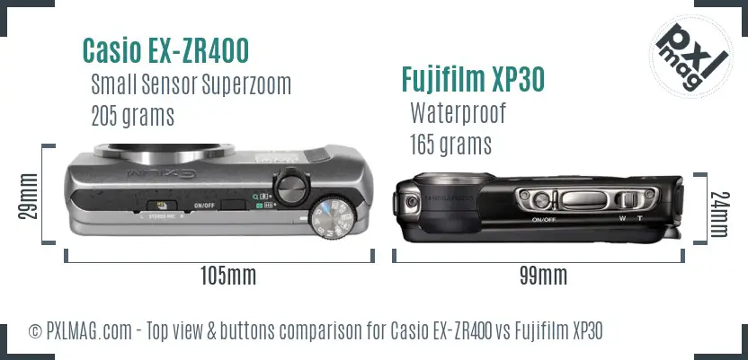 Casio EX-ZR400 vs Fujifilm XP30 top view buttons comparison