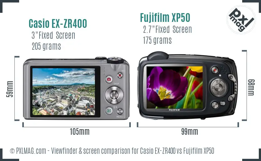 Casio EX-ZR400 vs Fujifilm XP50 Screen and Viewfinder comparison