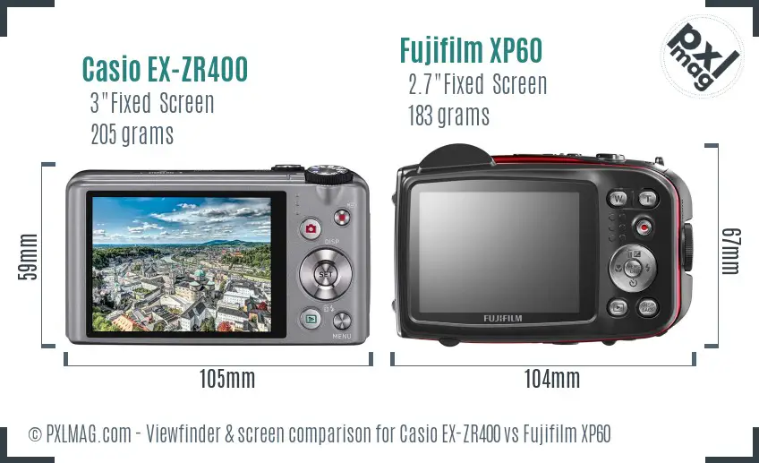 Casio EX-ZR400 vs Fujifilm XP60 Screen and Viewfinder comparison