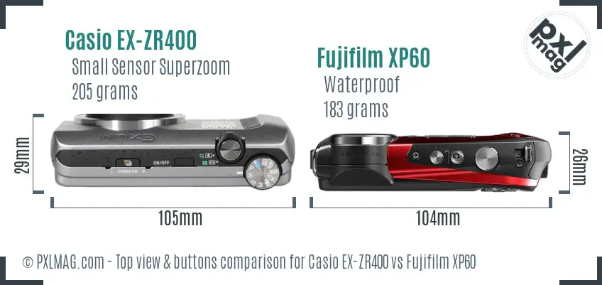 Casio EX-ZR400 vs Fujifilm XP60 top view buttons comparison