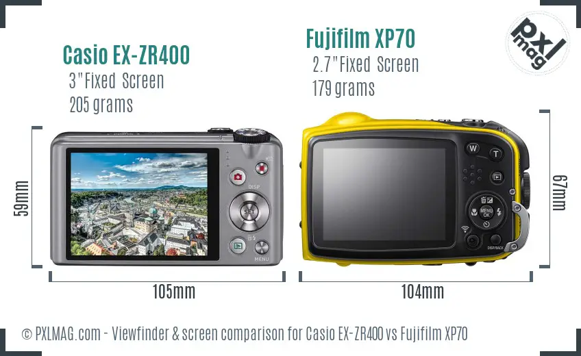 Casio EX-ZR400 vs Fujifilm XP70 Screen and Viewfinder comparison