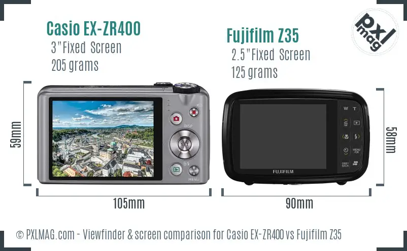 Casio EX-ZR400 vs Fujifilm Z35 Screen and Viewfinder comparison