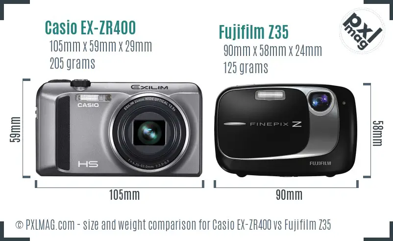 Casio EX-ZR400 vs Fujifilm Z35 size comparison