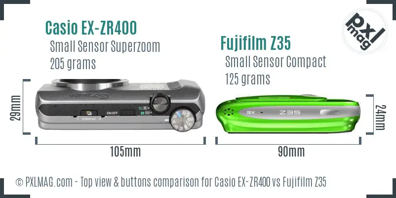 Casio EX-ZR400 vs Fujifilm Z35 top view buttons comparison