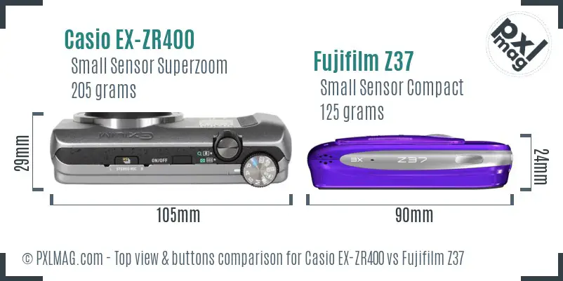 Casio EX-ZR400 vs Fujifilm Z37 top view buttons comparison