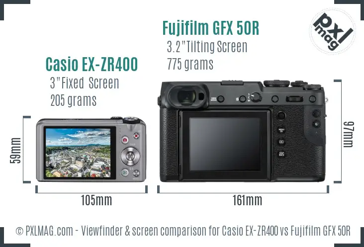 Casio EX-ZR400 vs Fujifilm GFX 50R Screen and Viewfinder comparison
