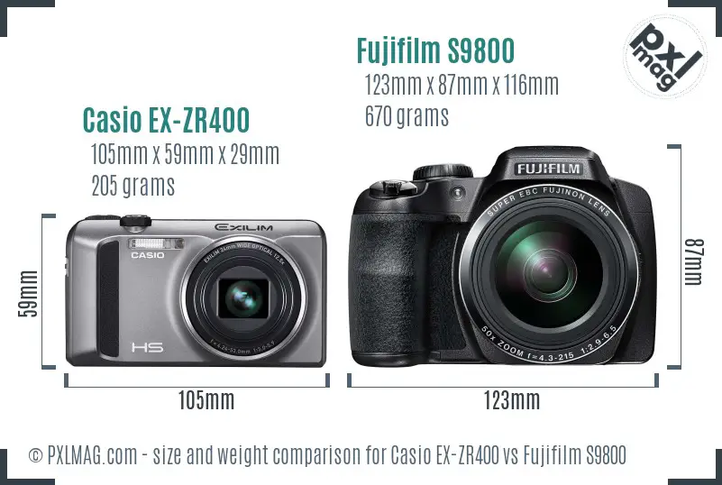Casio EX-ZR400 vs Fujifilm S9800 size comparison