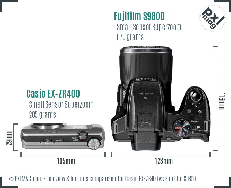 Casio EX-ZR400 vs Fujifilm S9800 top view buttons comparison
