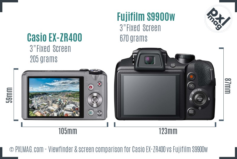 Casio EX-ZR400 vs Fujifilm S9900w Screen and Viewfinder comparison