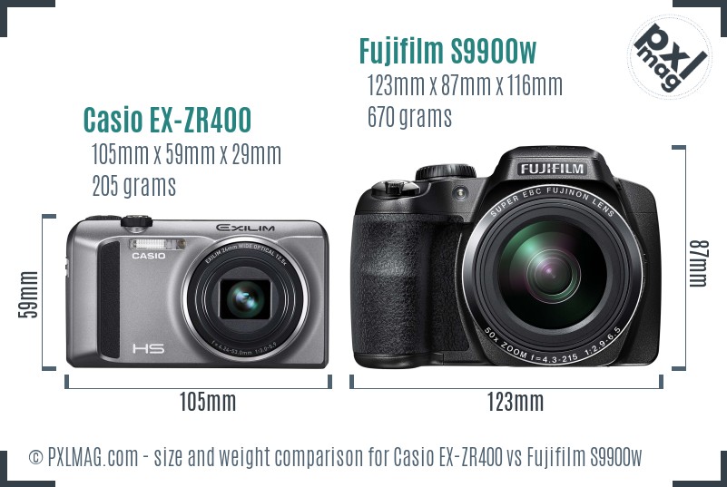 Casio EX-ZR400 vs Fujifilm S9900w size comparison