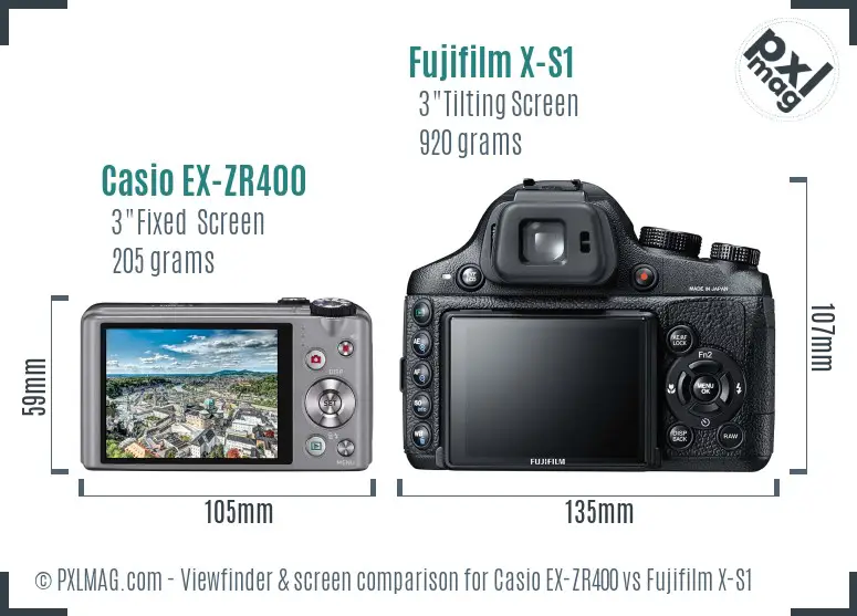 Casio EX-ZR400 vs Fujifilm X-S1 Screen and Viewfinder comparison