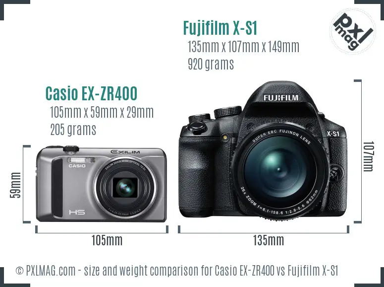 Casio EX-ZR400 vs Fujifilm X-S1 size comparison