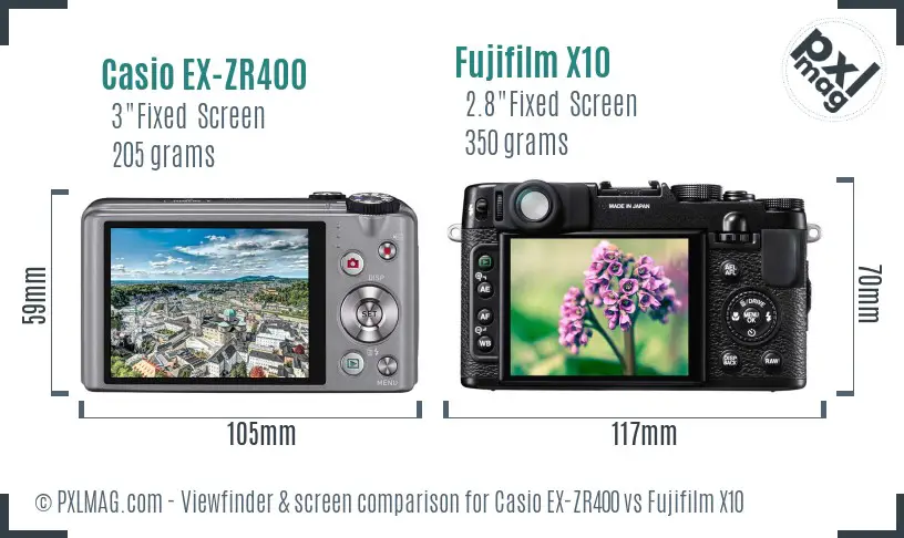 Casio EX-ZR400 vs Fujifilm X10 Screen and Viewfinder comparison