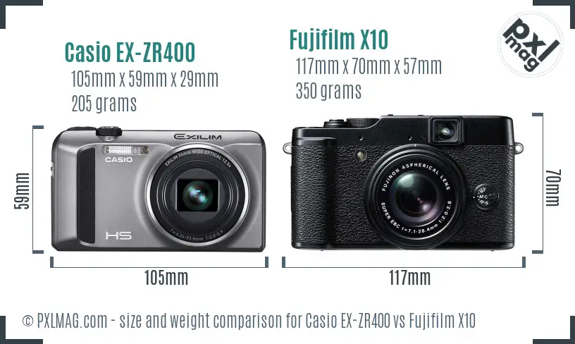 Casio EX-ZR400 vs Fujifilm X10 size comparison