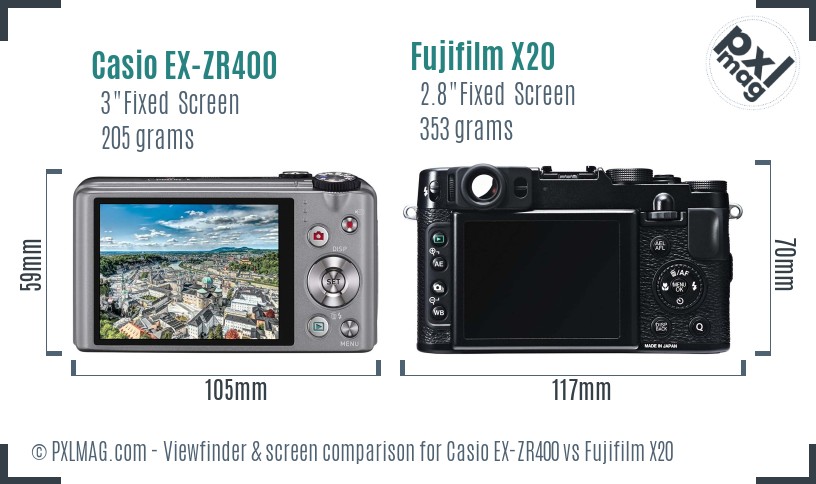 Casio EX-ZR400 vs Fujifilm X20 Screen and Viewfinder comparison