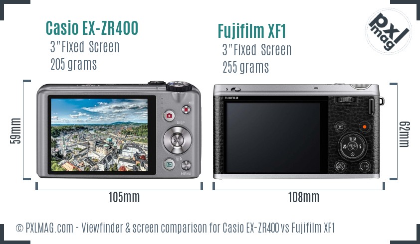 Casio EX-ZR400 vs Fujifilm XF1 Screen and Viewfinder comparison