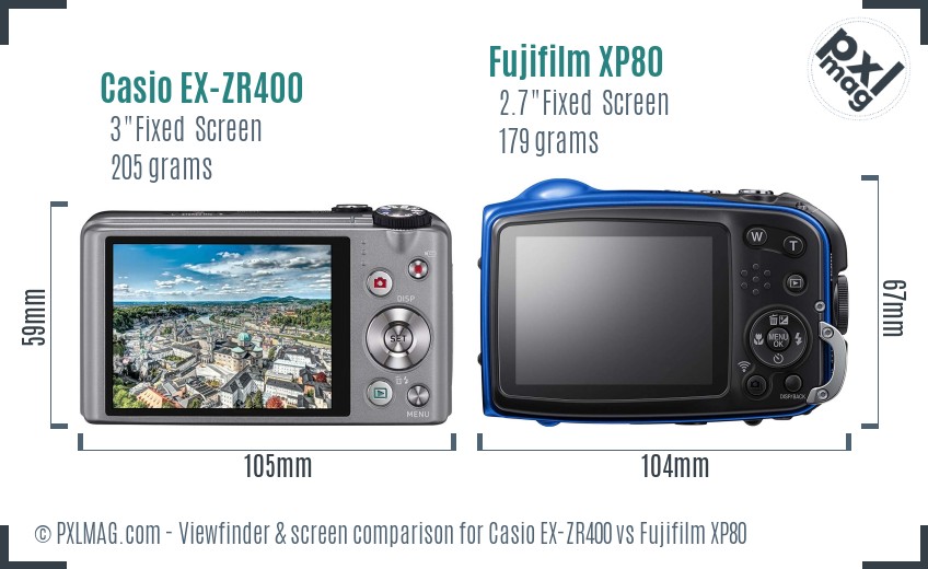Casio EX-ZR400 vs Fujifilm XP80 Screen and Viewfinder comparison