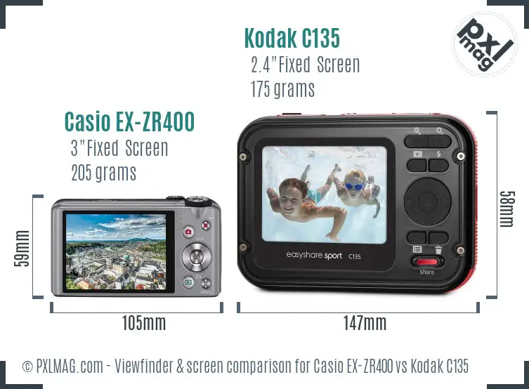 Casio EX-ZR400 vs Kodak C135 Screen and Viewfinder comparison Casio EX-ZR400 vs Kodak C135 Screen and Viewfinder comparison