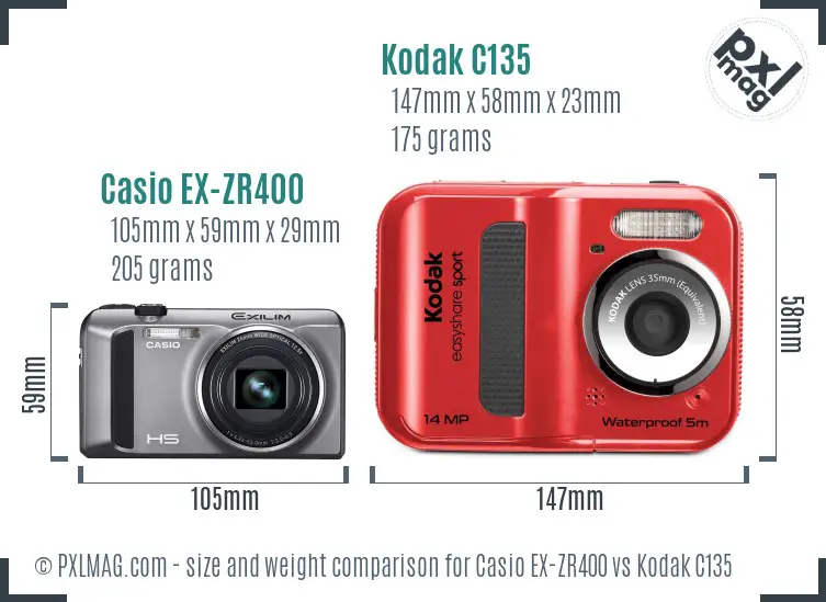 Casio EX-ZR400 vs Kodak C135 size comparison Casio EX-ZR400 vs Kodak C135 size comparison