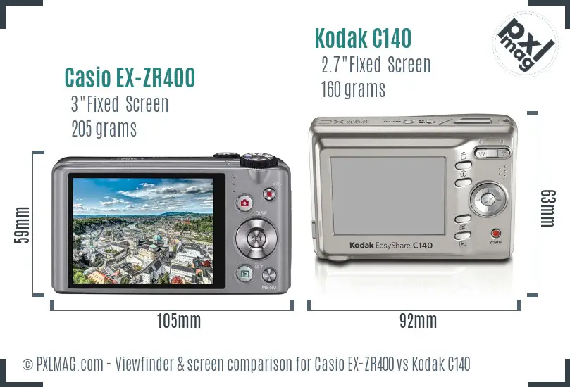 Casio EX-ZR400 vs Kodak C140 Screen and Viewfinder comparison