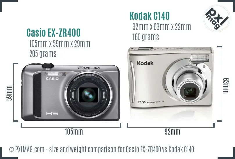 Casio EX-ZR400 vs Kodak C140 size comparison Casio EX-ZR400 vs Kodak C140 size comparison