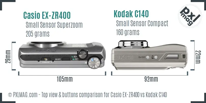 Casio EX-ZR400 vs Kodak C140 top view buttons comparison