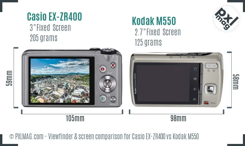 Casio EX-ZR400 vs Kodak M550 Screen and Viewfinder comparison Casio EX-ZR400 vs Kodak M550 Screen and Viewfinder comparison