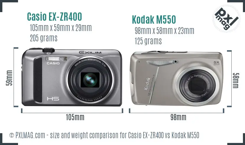Casio EX-ZR400 vs Kodak M550 size comparison Casio EX-ZR400 vs Kodak M550 size comparison