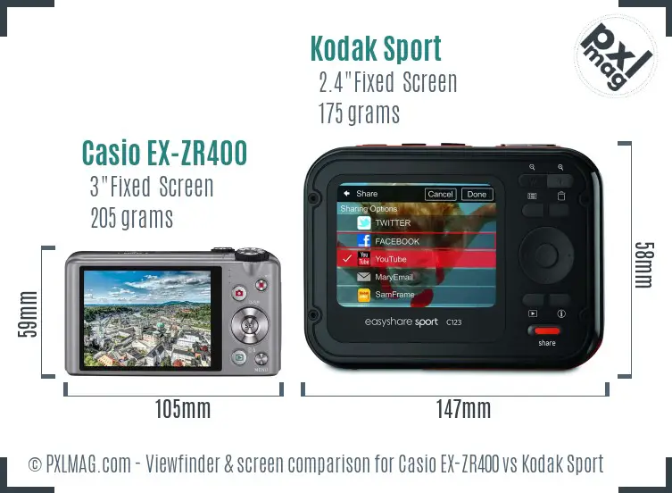 Casio EX-ZR400 vs Kodak Sport Screen and Viewfinder comparison Casio EX-ZR400 vs Kodak Sport Screen and Viewfinder comparison