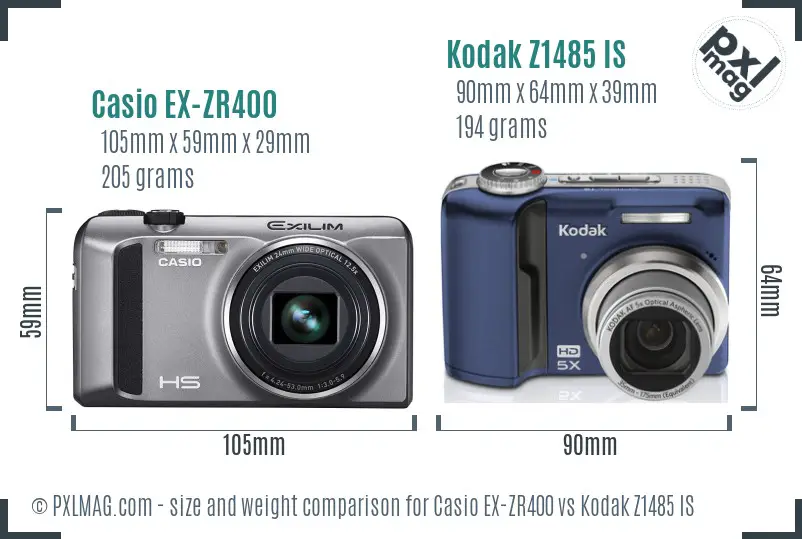 Casio EX-ZR400 vs Kodak Z1485 IS size comparison