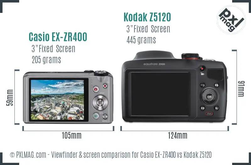 Casio EX-ZR400 vs Kodak Z5120 Screen and Viewfinder comparison