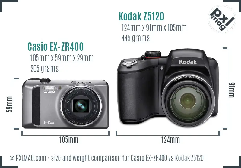 Casio EX-ZR400 vs Kodak Z5120 size comparison