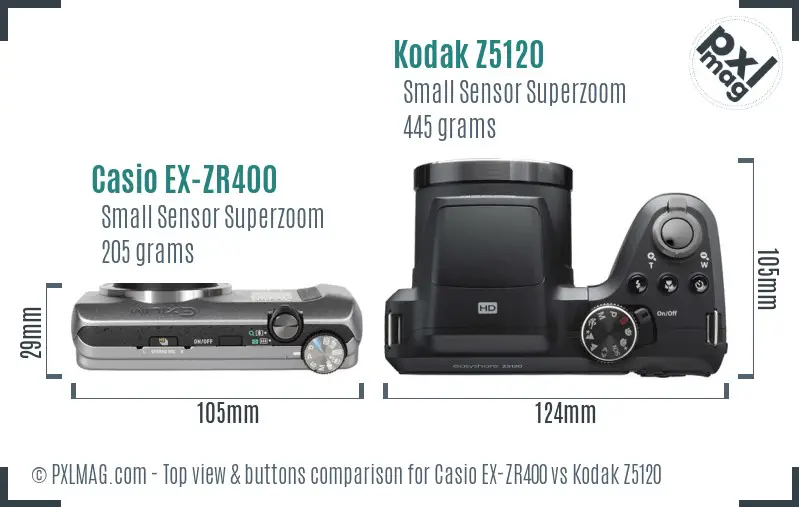 Casio EX-ZR400 vs Kodak Z5120 top view buttons comparison