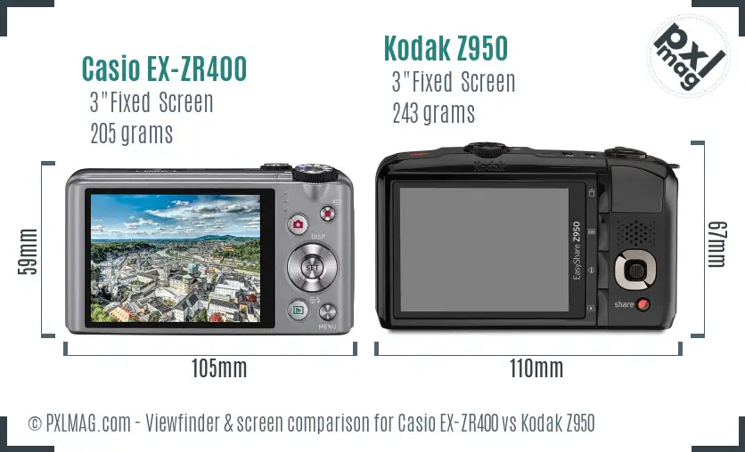 Casio EX-ZR400 vs Kodak Z950 Screen and Viewfinder comparison