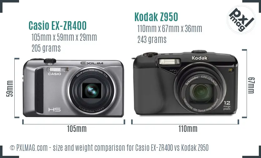 Casio EX-ZR400 vs Kodak Z950 size comparison Casio EX-ZR400 vs Kodak Z950 size comparison
