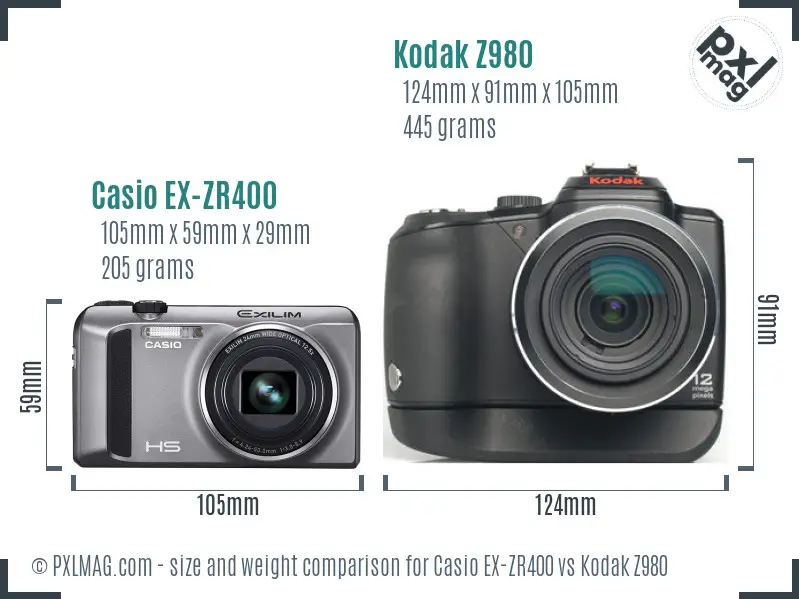 Casio EX-ZR400 vs Kodak Z980 size comparison Casio EX-ZR400 vs Kodak Z980 size comparison