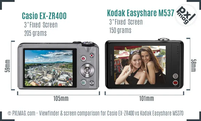 Casio EX-ZR400 vs Kodak Easyshare M5370 Screen and Viewfinder comparison