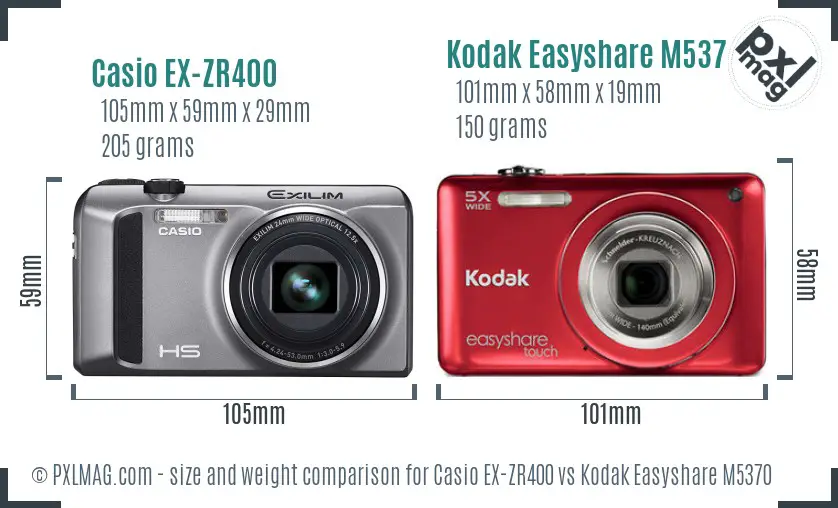Casio EX-ZR400 vs Kodak Easyshare M5370 size comparison