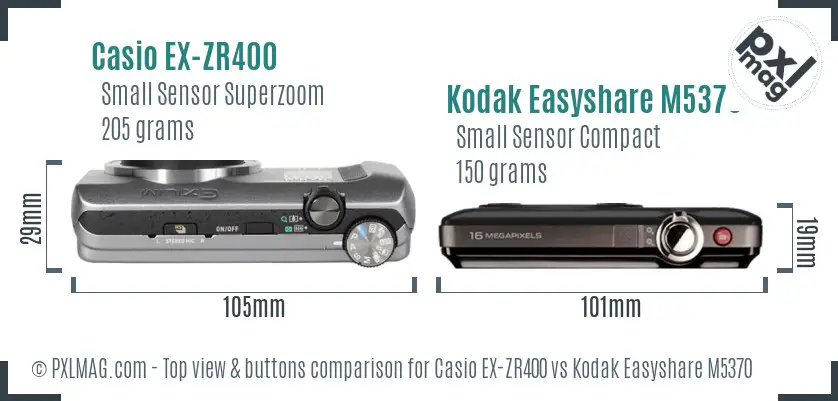 Casio EX-ZR400 vs Kodak Easyshare M5370 top view buttons comparison