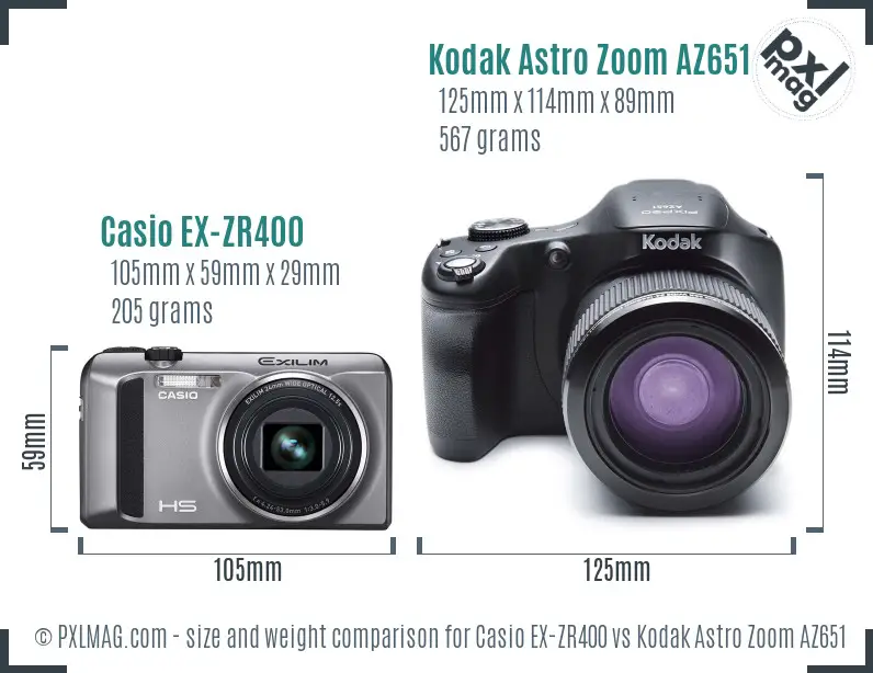 Casio EX-ZR400 vs Kodak Astro Zoom AZ651 size comparison