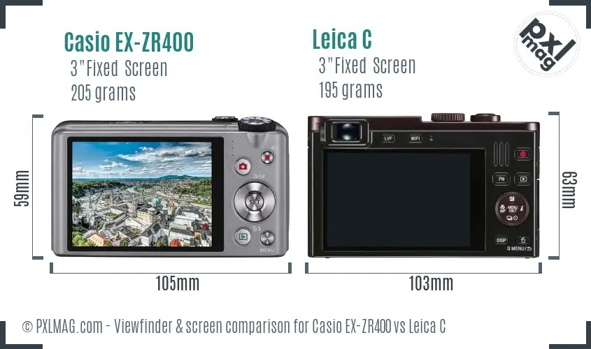 Casio EX-ZR400 vs Leica C Screen and Viewfinder comparison