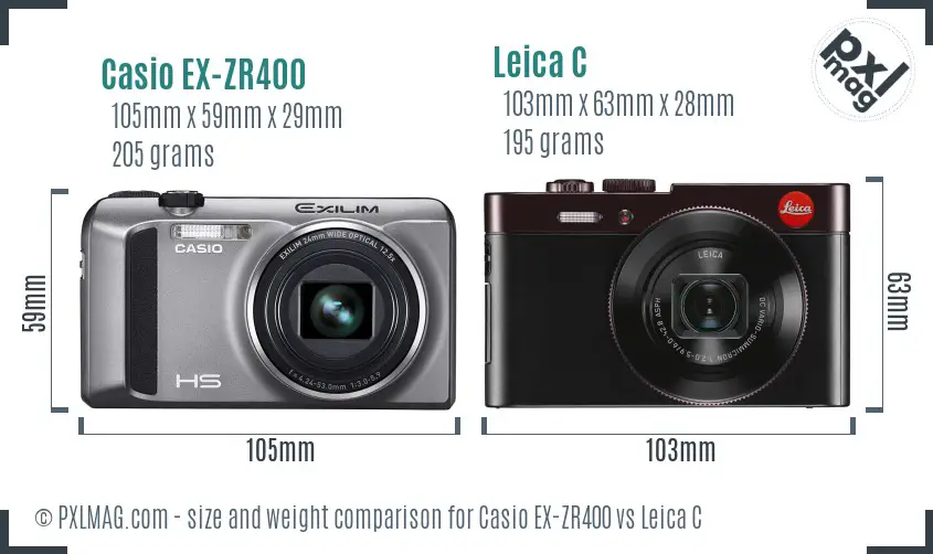 Casio EX-ZR400 vs Leica C size comparison