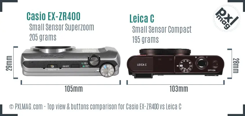 Casio EX-ZR400 vs Leica C top view buttons comparison